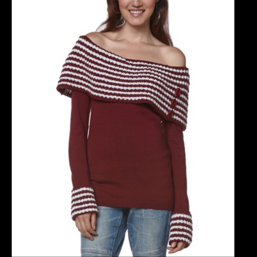 Young Threads Button Off-Shoulder Sweater - Picture 2 of 10